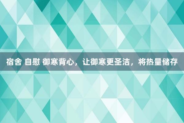 宿舍 自慰 御寒背心，让御寒更圣洁，将热量储存